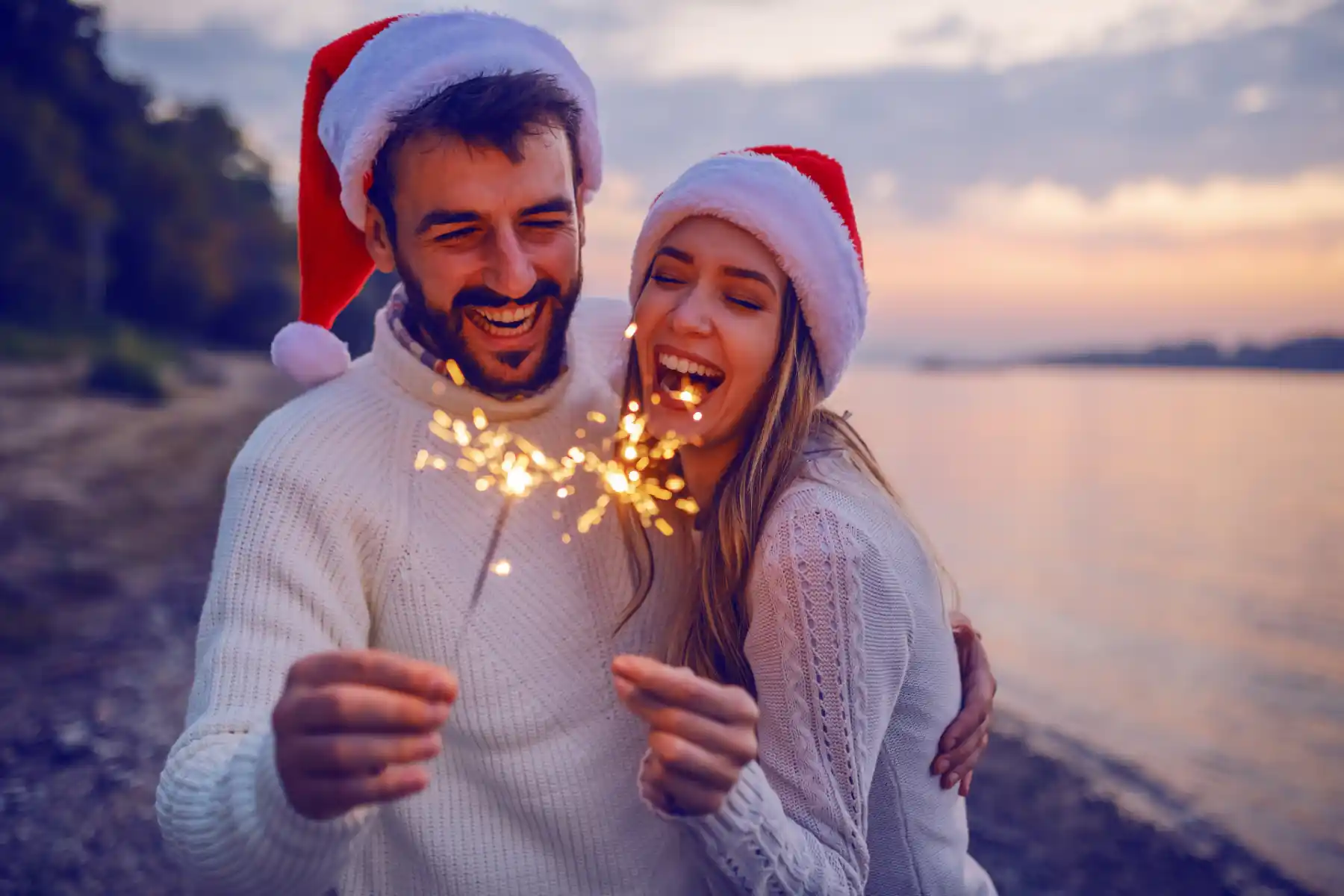 Christmas couple with sparklers